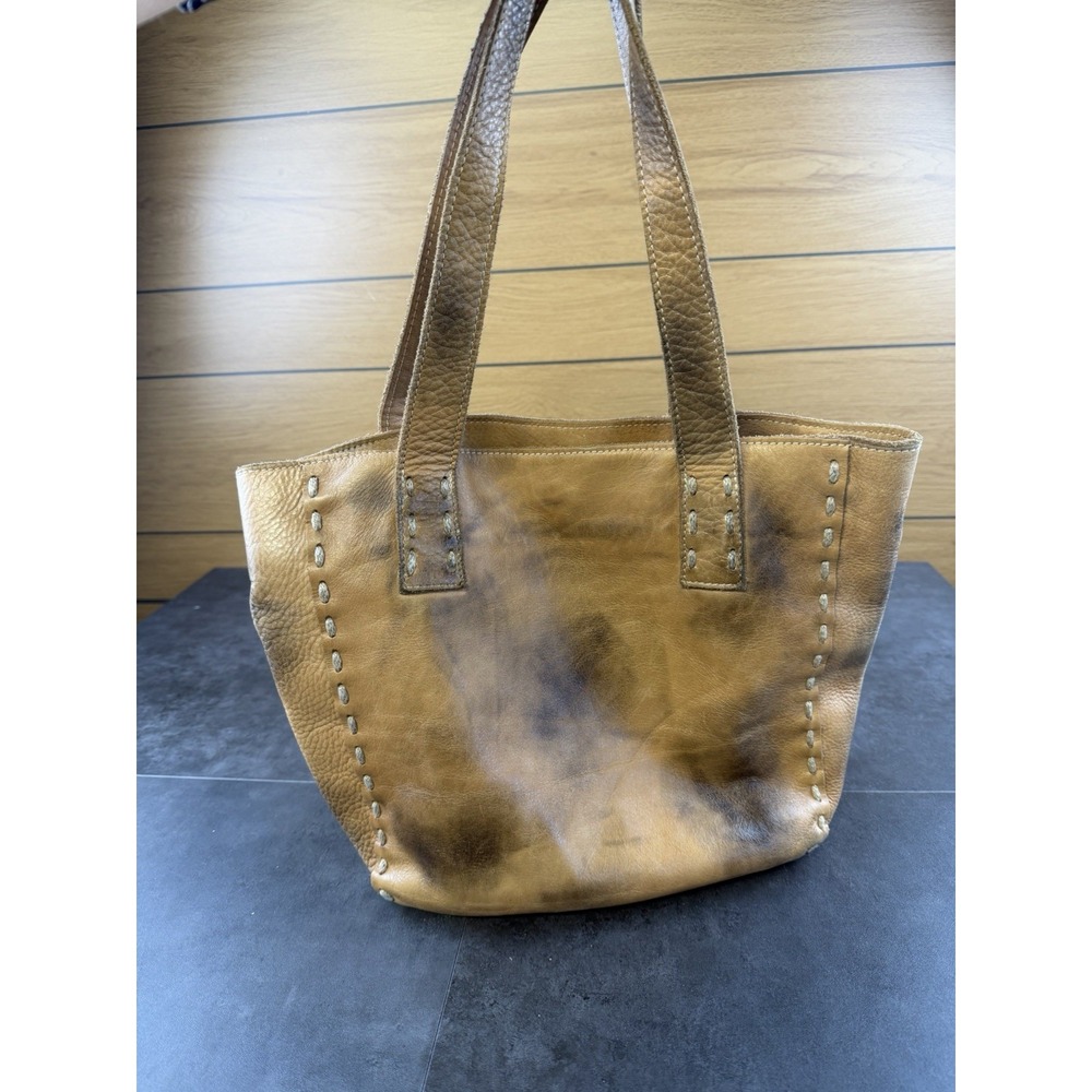 Bed Stu Stevie Genuine Leather Tote Bag Distressed Brown Tan Whipstitch